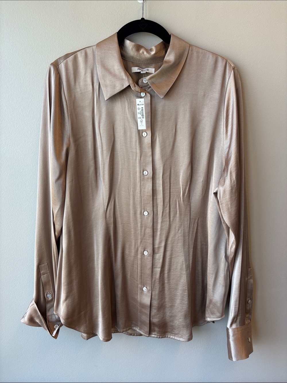 Madewell Satin Button-Up Shirt in Champagne